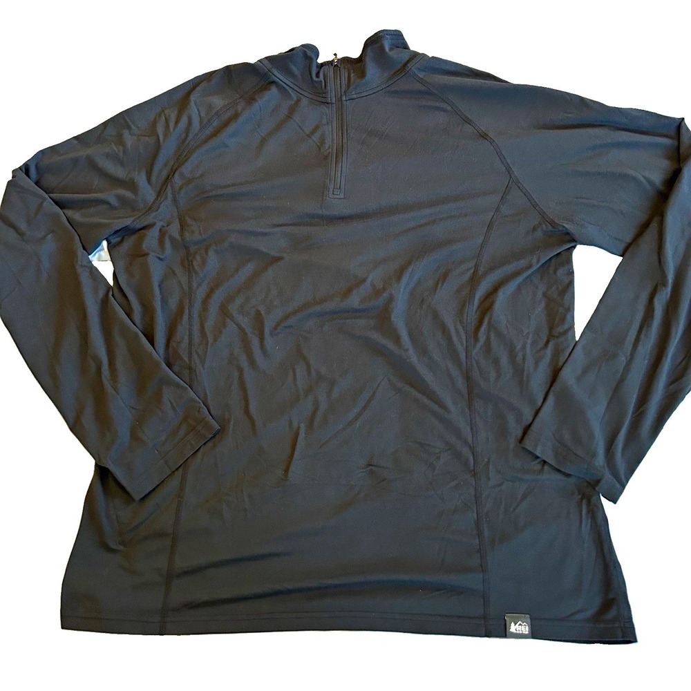 REI Co-op Men's Size XL Black Solid Mock Neck 1/4 Zip Pullover Top Gorpcore